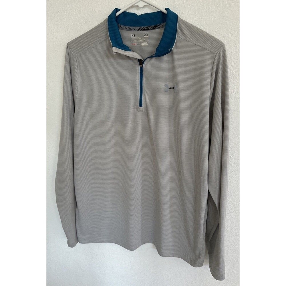 Under Armour Men’s Heat Gear Run Fitted Shirt Gray Medium Long Sleeve Gymcore